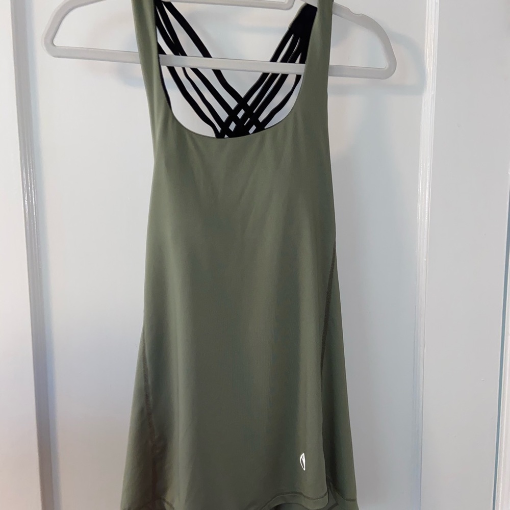 Olive Green Tank Top with Built-In Sports Bra